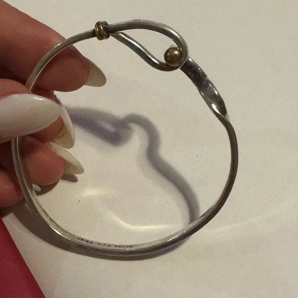 925 Sterling silver MEXICO hook and eye two tone bangle bracelet - Picture 8 of 16